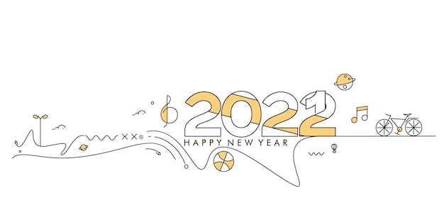 Happy New Year 2022 Text with travel world Design Patter, Vector illustration.