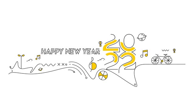 Счастливый новый год 2022 текст с скороговоркой дизайна мира путешествий, векторные иллюстрации.