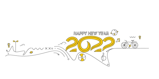 Happy new year 2022 text with travel world design patter, vector illustration.