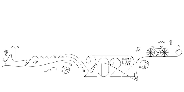 Felice anno nuovo 2022 testo con il mondo dei viaggi design patter, illustrazione vettoriale.