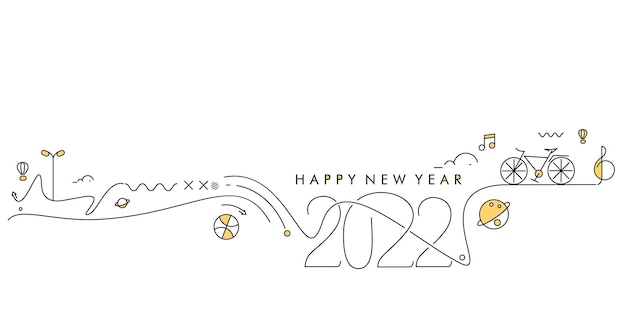 Счастливый Новый год 2022 текст с скороговоркой дизайна мира путешествий, векторные иллюстрации.