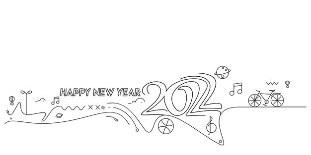 Happy New Year 2022 Text with travel world Design Patter, Vector illustration.