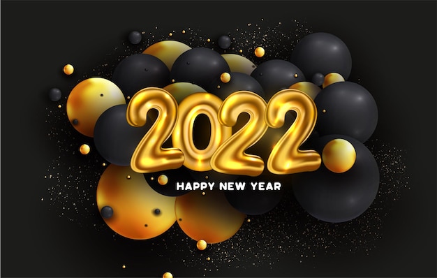 Happy new year 2022 with abstract balls