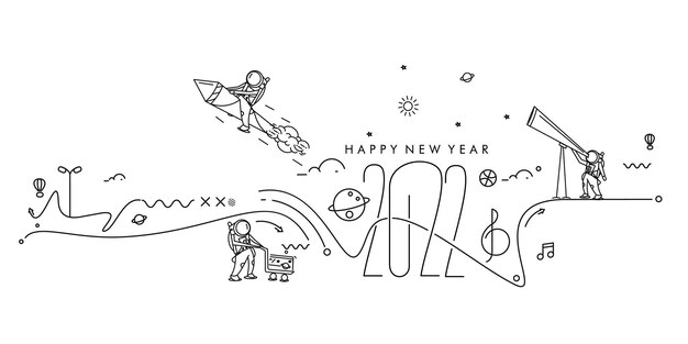 Happy New Year 2022 With Astronaut Design, Vector illustration.