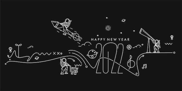 宇宙飛行士のデザイン、ベクトルイラストと新年あけましておめでとうございます2022。