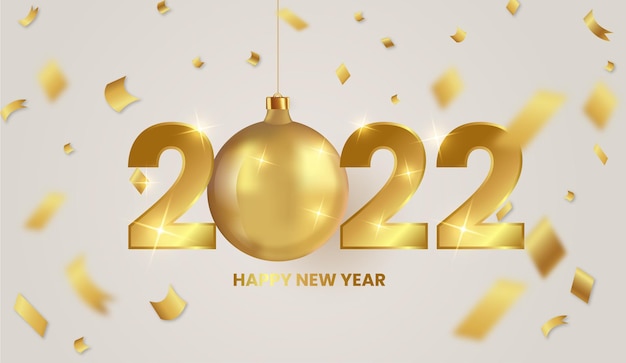Happy new year 2022 with golden christmas ball