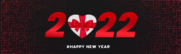 Happy new year 2022 with realistic heart gift