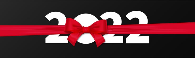 Free Vector happy new year 2022 with realistic red ribbon composition