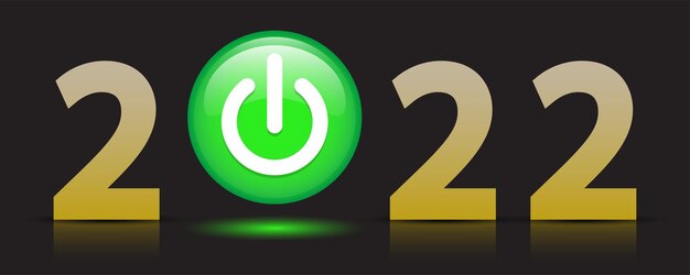 Happy new year 2022 with a start button green color. merry christmas cutout element for cards, invitations, banner, poster, print and website celebration decoration