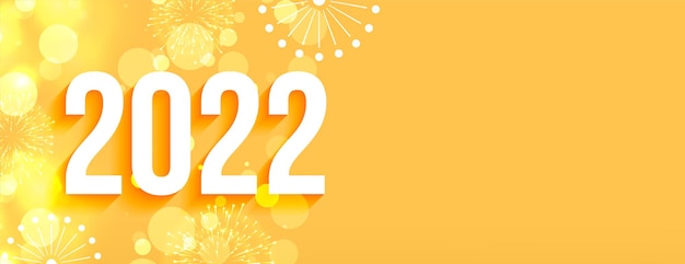 Happy new year 2022 yellow decorative banner with text space