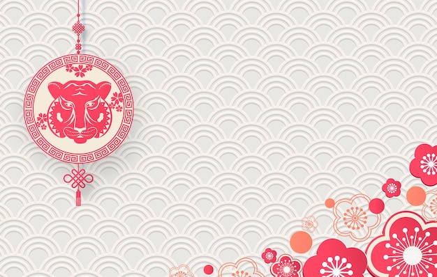 Happy new year 20220. horizontal banner with chinese elements of the new year of the tiger. vector . translated from chinese - tiger.