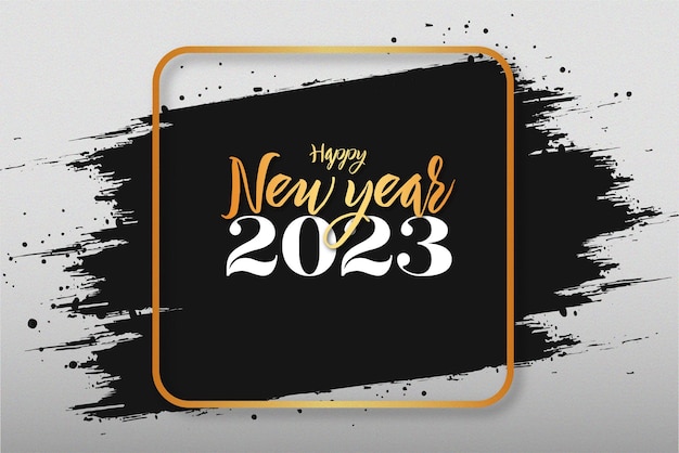 Happy new year 2023 background with brush stroke and golden frame