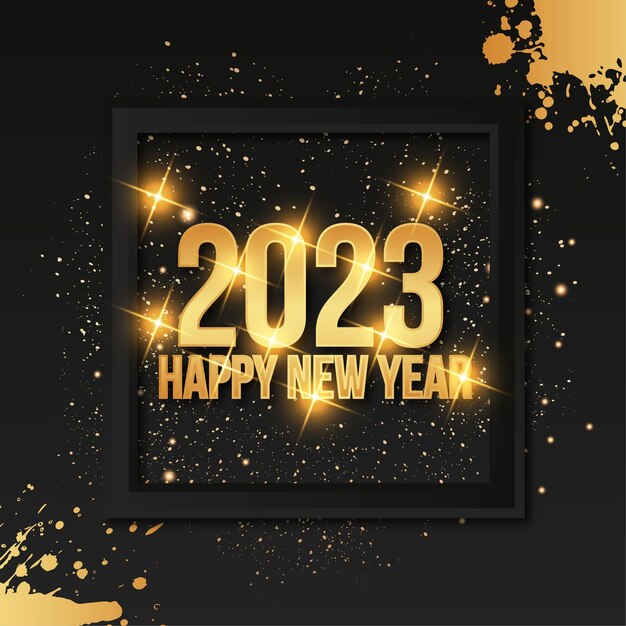 ゴールデンフレームの背景を持つ新年あけましておめでとうございます2023バナー