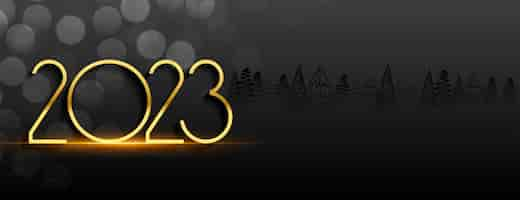 Free vector happy new year 2023 black banner with bokeh effect