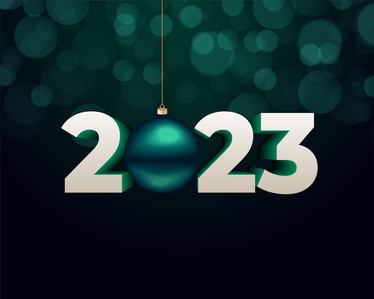 मुफ़्त वेक्टर happy new year 2023 bokeh background with 3d ball