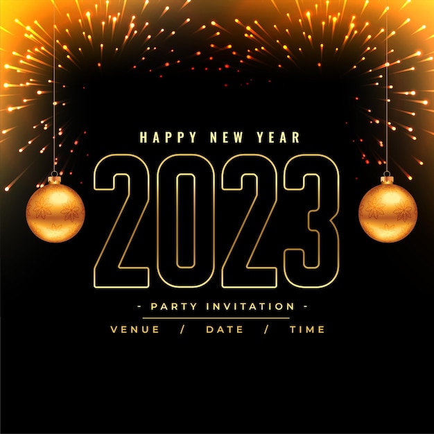 Free vector happy new year 2023 celebration flyer with christmas ball