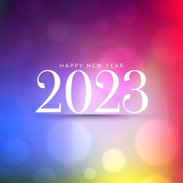 Vettore gratuito felice anno nuovo 2023 colorato sfondo bokeh design