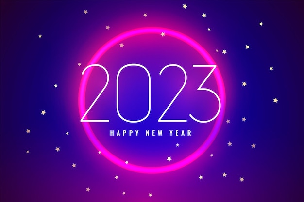 Happy new year 2023 event banner with neon frame vector illustration
