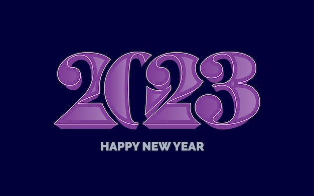 Free vector happy new year 2023 glossy typography logo design vector illustration