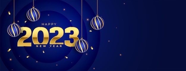 Happy new year 2023 greeting banner with christmas ball