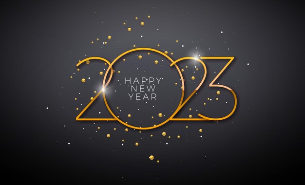 Happy New Year 2023 Illustration with Gold Number on Dark Background