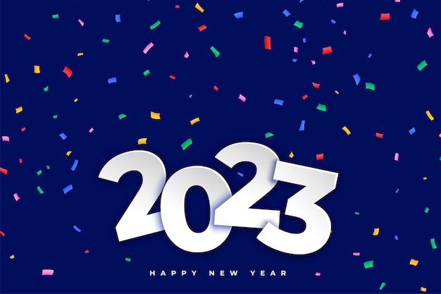 Happy new year 2023 party flyer in 3d style with confetti