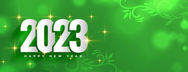 Happy new year 2023 shiny banner in bokeh style