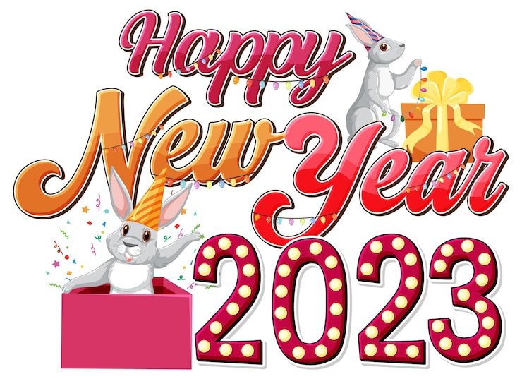 मुफ़्त वेक्टर बैनर डिज़ाइन के लिए हैप्पी नया साल 2023 टेक्स्ट