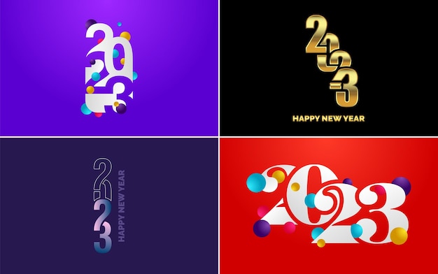 Happy New Year 2023 text design Pack for Brochure design template card banner New Year Vector illustration