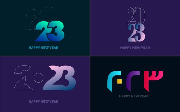 Free vector happy new year 2023 text design pack for brochure design template card banner new year vector illustration