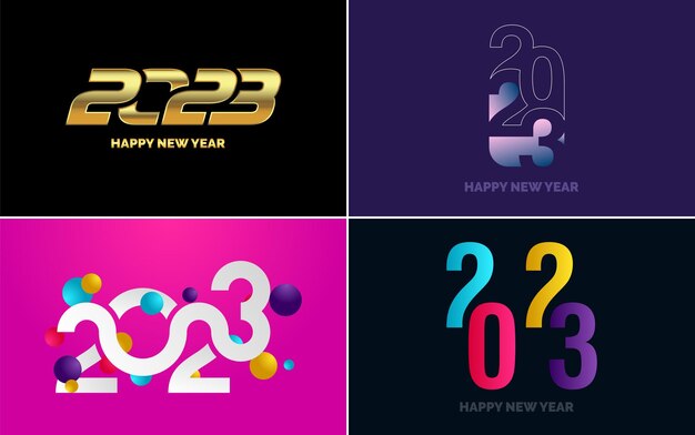 新年あけましておめでとうございます 2023年テキスト デザイン パック パンフレット デザイン テンプレート カード バナー新年ベクトル イラスト