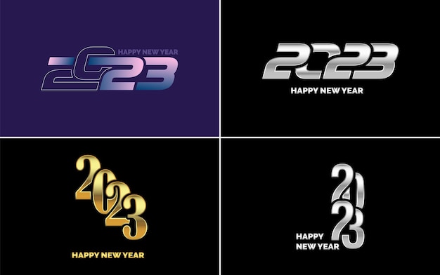 Free vector happy new year 2023 text design pack for brochure design template card banner new year vector illustration