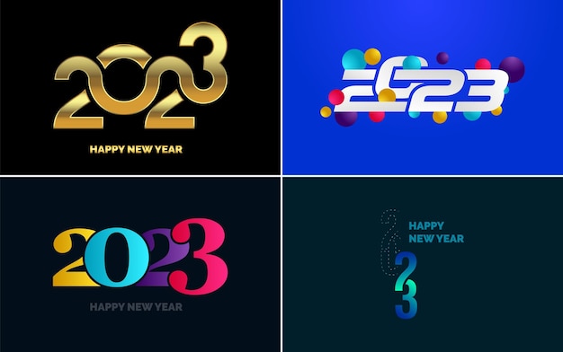 新年あけましておめでとうございます 2023年テキスト デザイン パック パンフレット デザイン テンプレート カード バナー新年ベクトル イラスト