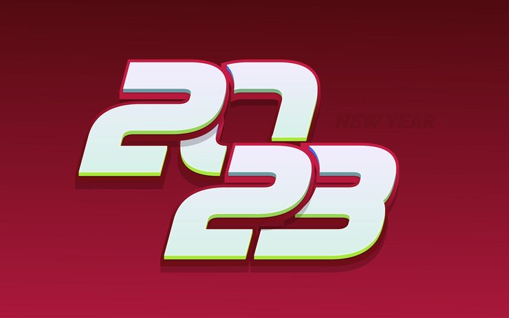 Free Vector happy new year 2023 white background text logo design vector illustration