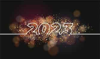 Vettore gratuito felice anno nuovo 2023 con sfondo bokeh e concetto di linea