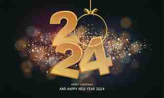 Vettore gratuito felice anno nuovo 2024 sfondo con bokeh