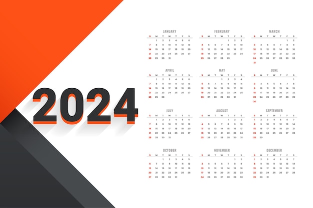 Free vector happy new year 2024 calendar template in geometric style vector