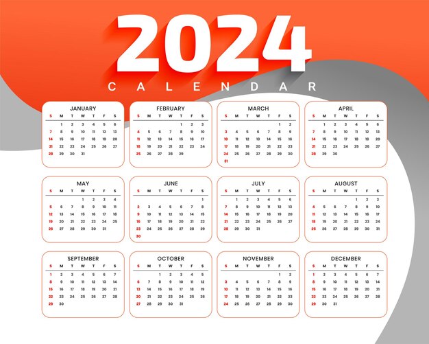 happy new year 2024 english calendar template design vector