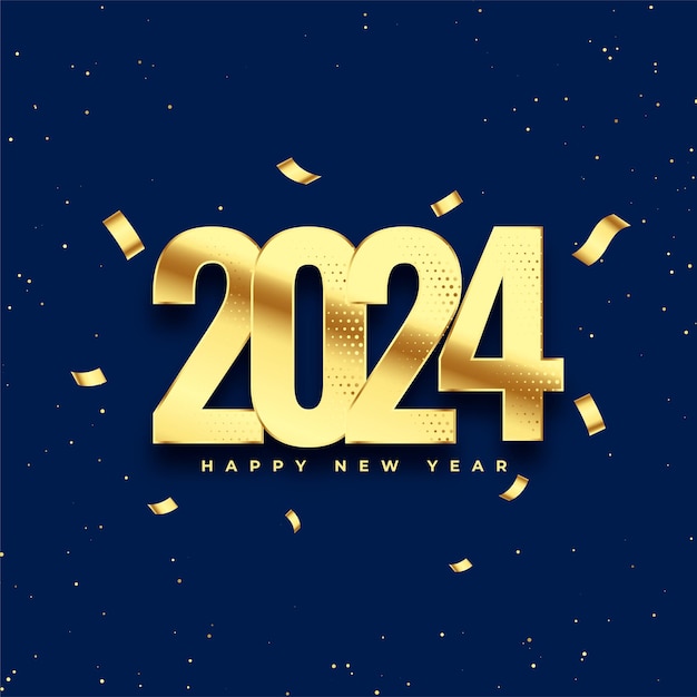 Free vector happy new year 2024 festive background with golden confetti vector