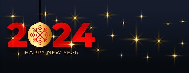 Free vector happy new year 2024 snowflake banner with sparkle effect vector