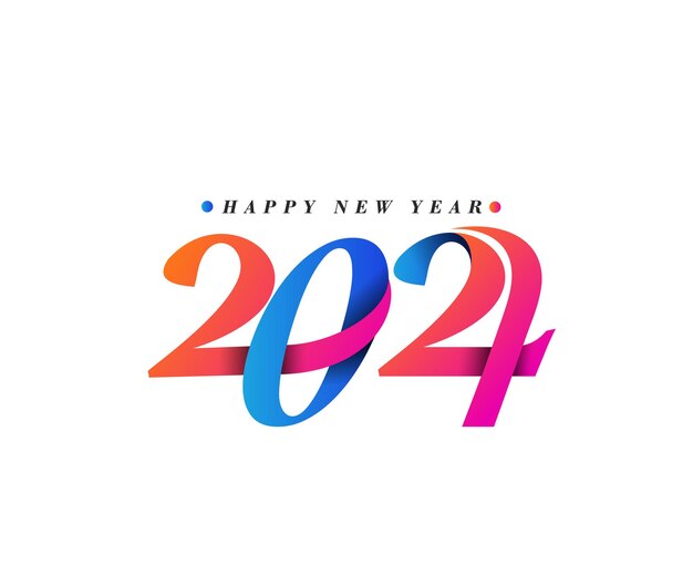 Happy new year 2024 text typography design element flyer banner design