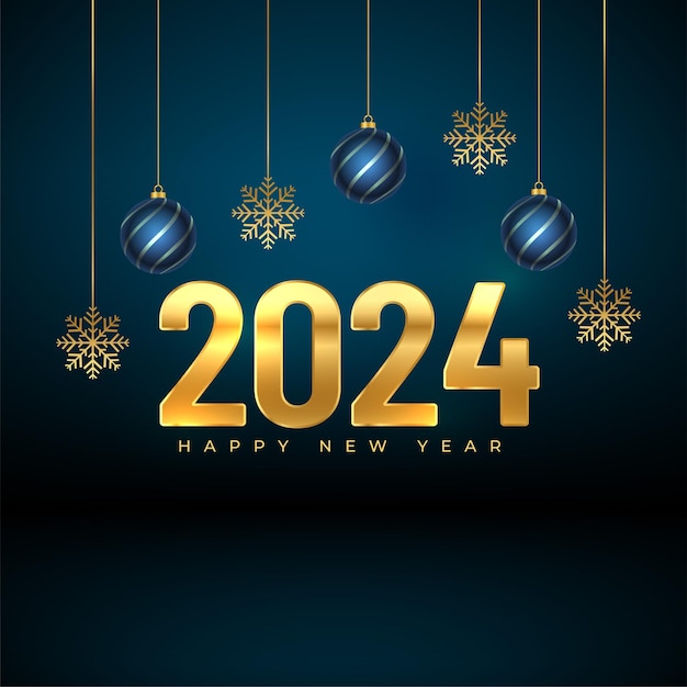 happy new year 2024 wishes background with hanging ball and snowflake vector