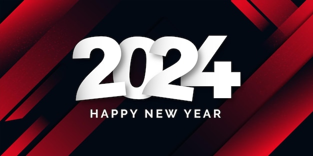 Vettore gratuito felice anno nuovo 2024 con forme rosse astratte