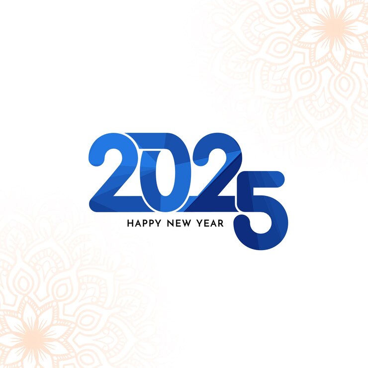 Free Vector happy new year 2025 blue text background with mandala