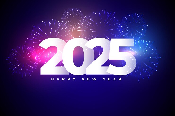 Free Vector happy new year 2025 event background with firework celebration