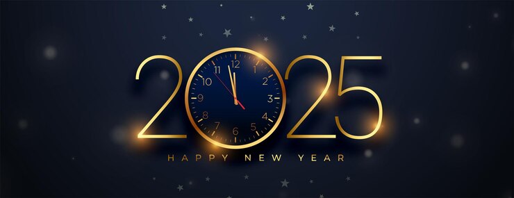 Free Vector happy new year 2025 invitation banner with clock design