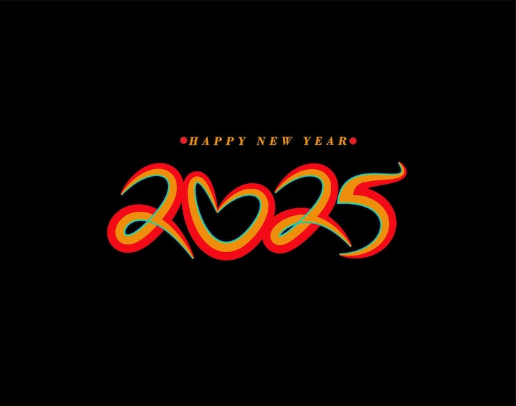 Free Vector happy new year 2025 text typography design element flyer banner poster design