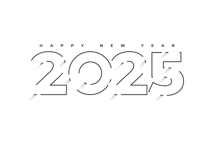 Free Vector happy new year 2025 white background in line art