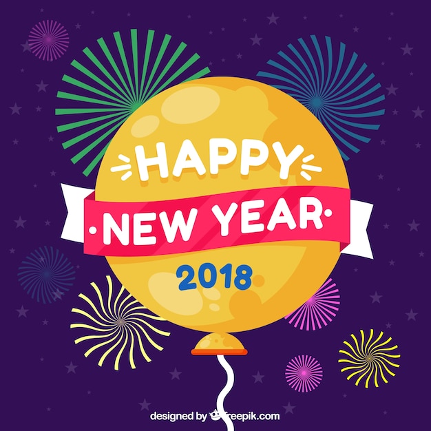 Free vector happy new year background 2018 with balloon and fireworks