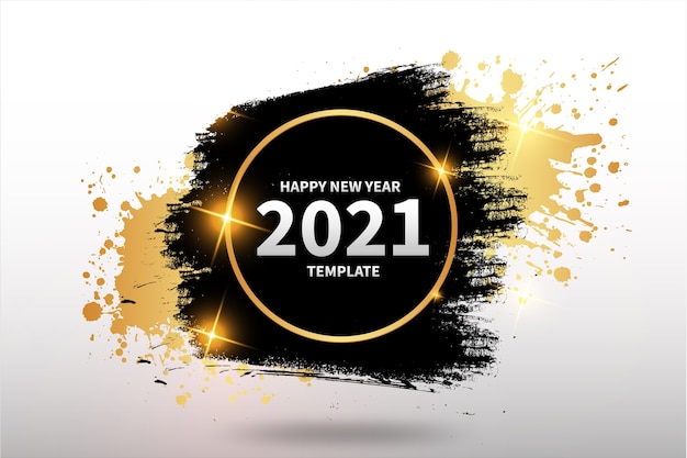 Felice anno nuovo modello di sfondo con sfondo dorato tratto di pennello Vettore gratuito